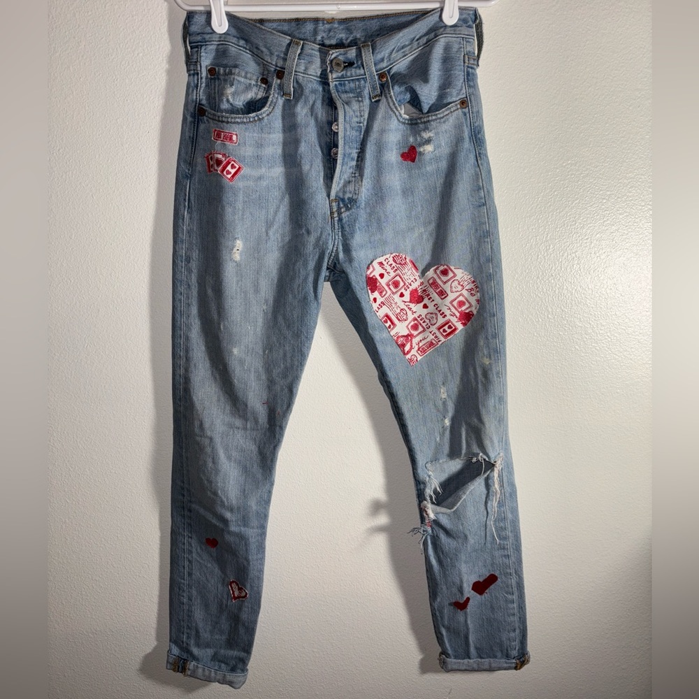 Hand stitched heart pattern Levi’s